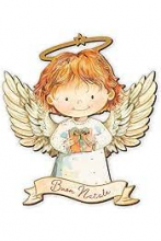 M-029 DECORAZIONE DA APPENDERE ANGELO CON CARTIGLIO BUON NATALE cm 15,5x15,5 CIRCA