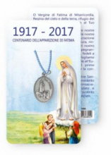 MA FR/036 CONFEZIONE CARTONCINO CON MEDAGLIA CENTENARIO FATIMA DA COLLO IN METALLO cm 2,3 CIRCA