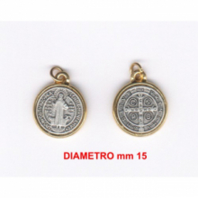 MD RR/036 MEDAGLIA S.BENEDETTO TONDA mm 15/17 CIRCA  BIC. DORATA/ARGENTATA