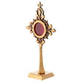 OS C/002 RELIQUIARIO IN BRONZO DORATO cm 10x19,5 h CON BASE TECA DIAM. 4