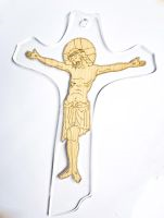 CT FR/014 CROCE DA APPOGGIO h 13 cm CIRCA IN PLEXIGLASS CON CRISTO IN LEGNO INCISO